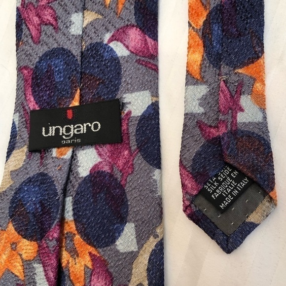 UNGARO Paris Purple Blue Circles Pink Orange Cream Flowers Silk Tie Necktie - Picture 8 of 16
